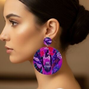 Round Wood Afro Style Earrings Handmade African Wood Earrings 3.0 inches